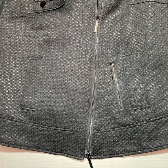 Anne Klein Suit Size 4 Zip Motorcycle Jacket Black Metallic - Picture 3 of 10